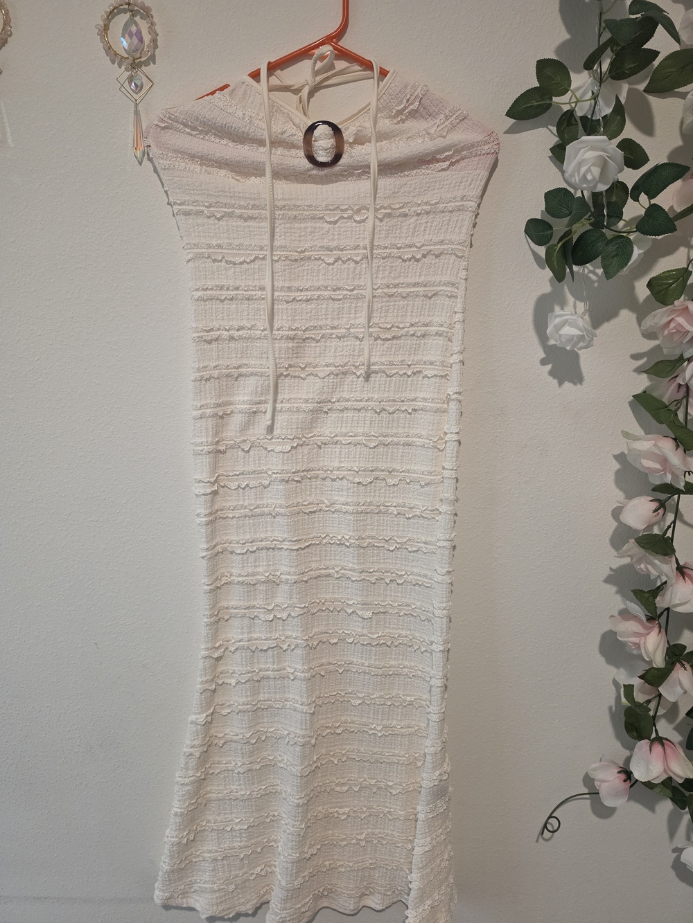 Women’s Cream Knit Hooded Maxi Dress